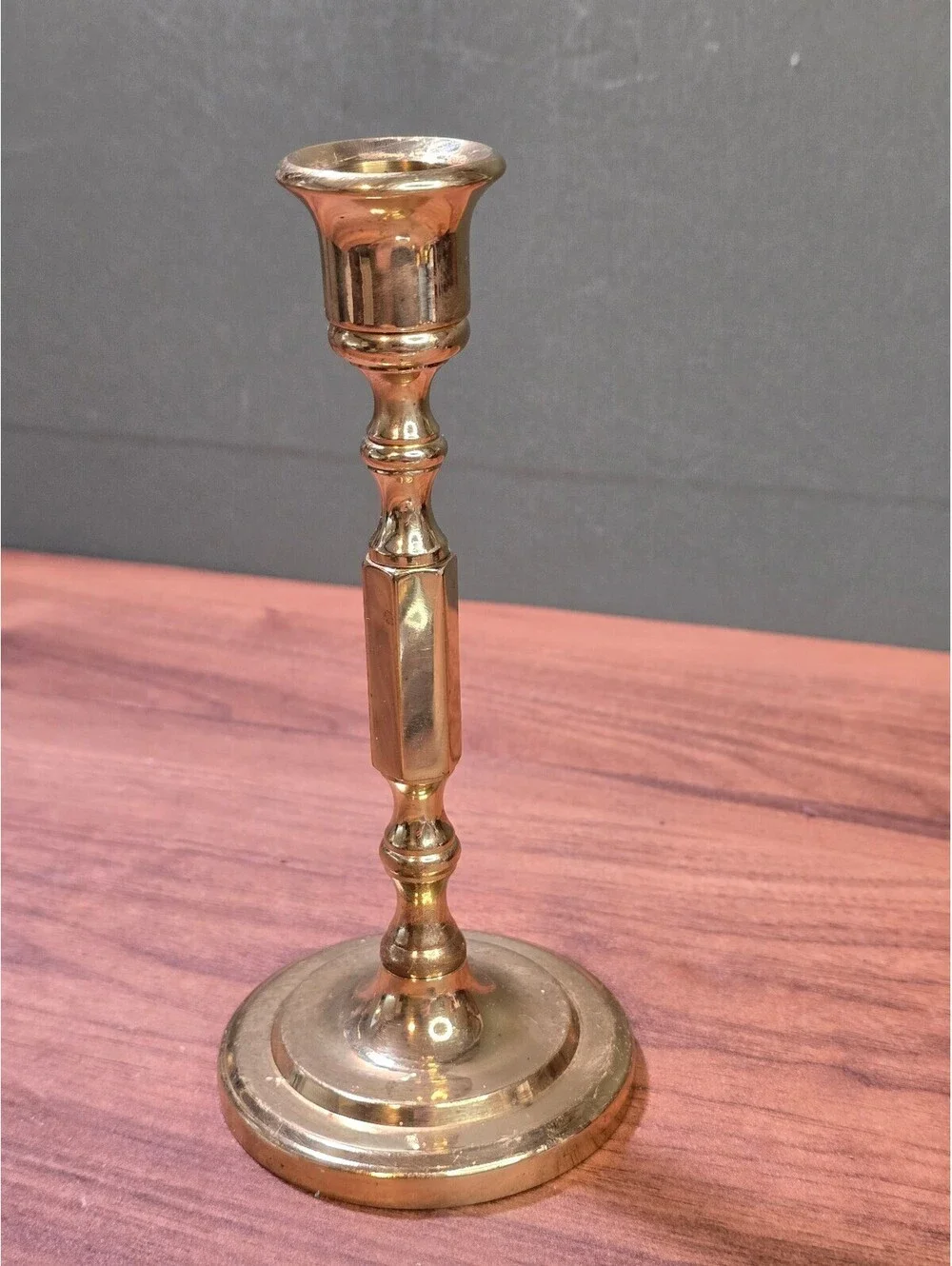 Vintage Solid Brass Baluster Candlestick Labeled 7 Inch Taper Holder Mark M